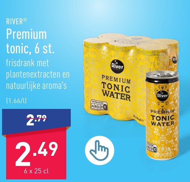 Premium tonic, 6 x 25 cL promotie bij ALDI