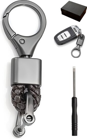 Bol.com Luxe leren & metaal sleutelhanger voor volwassenen - auto sleutelhouder - keychain met karabijnhaak, musketonhaak en sleutelr aanbieding
