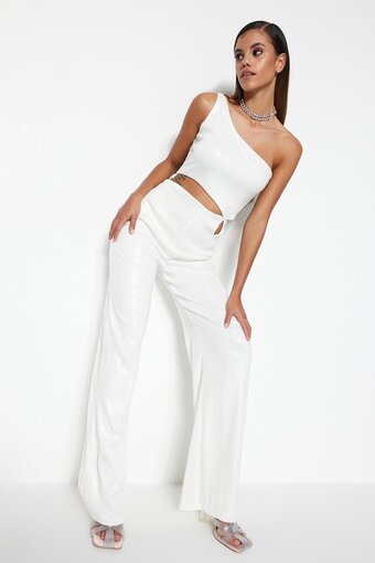 Bol.com Trendyol vrouwen een schouder asymmetrische kraag jumpsuit aanbieding