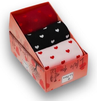 Bol.com La pèra socks - damessokken - happy - 3 paar in giftbox - hartjes sokken - love you - cadeau - valentijn - verjaardag - huiss aanbieding
