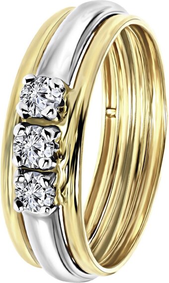 Lucardi - dames ring met zirkonia - ring - cadeau - 14 karaat goud - geelgoud en witgoud