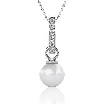 Yolora dames ketting met hanger - kalpa camaka parel en kristallen - zilverkleurig - 18k witgoud verguld - vrouwen collier zi