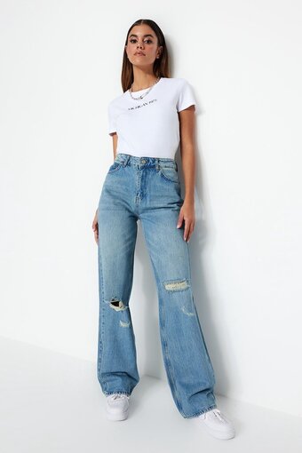 Trendyol vrouwen lage taille breed been jeans