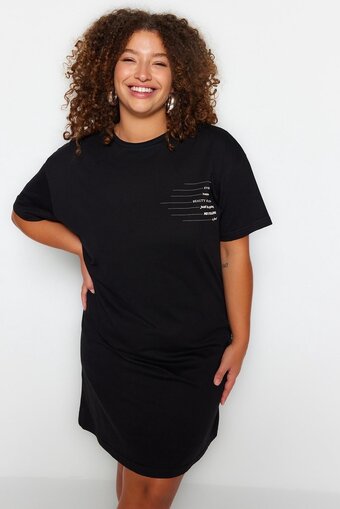 Bol.com Trendyol vrouwen off-shoulder ronde hals jersey jurk grote maten jurk aanbieding