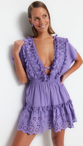 Bol.com Trendyol vrouwen off-shoulder v-hals aangerimpelde jurk jurk aanbieding
