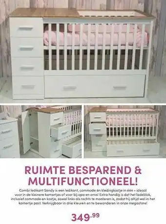 Baby & Tiener Combi ledikant sandy is een ledikant, commode én kledingkastje aanbieding