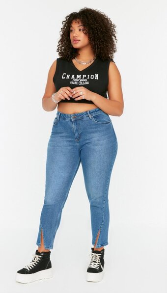 Bol.com Trendyol vrouwen hoge taille mager grote maten jeans aanbieding