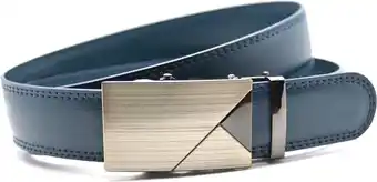 Bol.com Riem heren automatische gesp – hoge kwaliteit rundleder - totale lengte riem 130 cm - blauw aanbieding