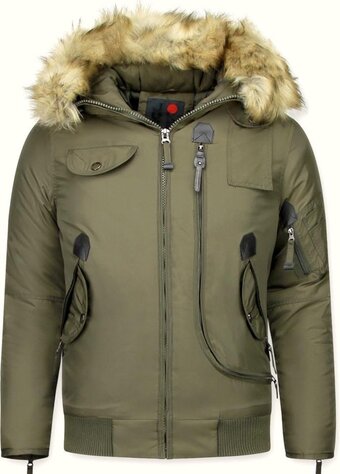 Bol.com Just key korte heren winterjas - met bontkraag - - maat: aanbieding