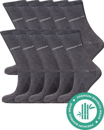 Sqquadd® bamboe sokken dames en heren - unisex 10-pack - maat 47-50 - naadloos en duurzaam - tegen zweetvoeten - bamboo - gri
