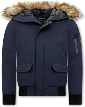 Bol.com Enos korte heren winterjas - met faux bontkraag - - maat: aanbieding