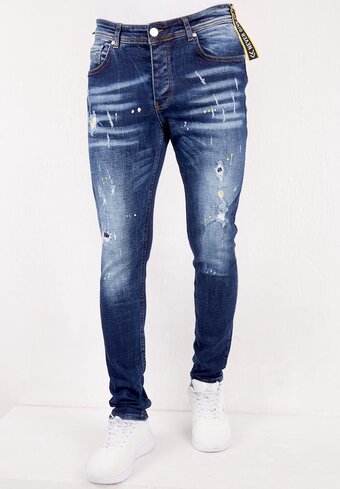 Paint splatter jeans mannen slim fit -dc-006- blauw