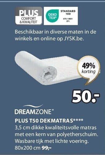 Jysk Plus t50 dekmatras aanbieding
