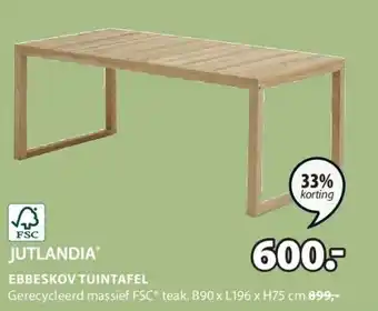 Jysk JUTLANDIA Ebbeskov tuintafel Gerecycleerd massief FSC® teak. B90 x L196 x H 75 cm aanbieding