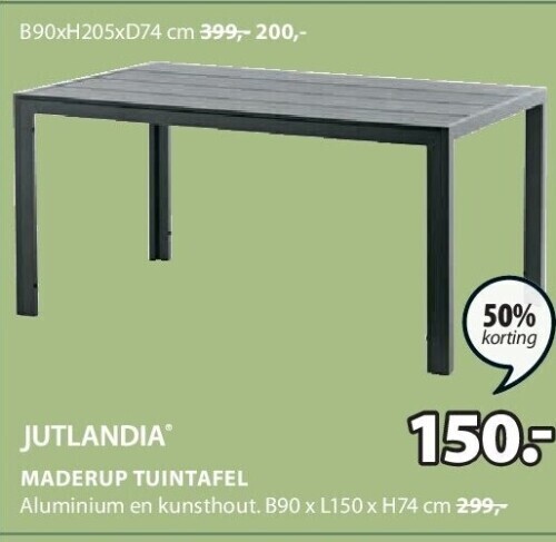 JUTLANDIA® Maderup tuintafel Aluminium en kunsthout. B90 x L150 x H74