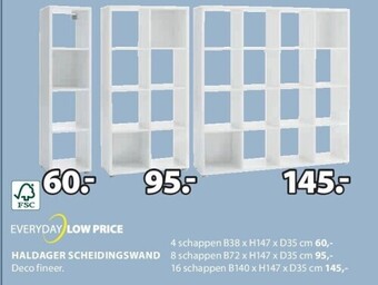 Haldager scheidingswand 4 schappen b38 x h147 x d35 cm