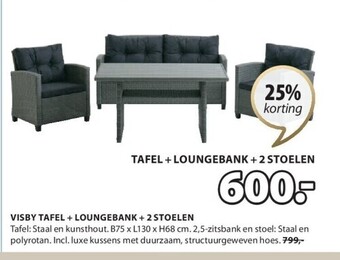 Jysk Visby tafel + loungebank + 2 stoelen aanbieding