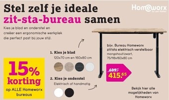 Leen Bakker Bureau homeworx zit/sta elektrisch verstelbaar aanbieding