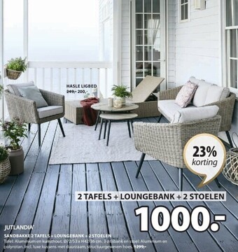 Jysk Sandbakke 2 tafels + loungebank + 2 stoelen aanbieding
