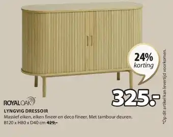 Jysk Lyngvig dressoir massief eiken, eiken fineer en deco fineer. met tambour deuren. b120 x h80 x d40 cm aanbieding
