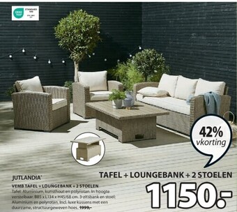 Jysk Vemb tafel + loungebank + 2 stoelen aanbieding