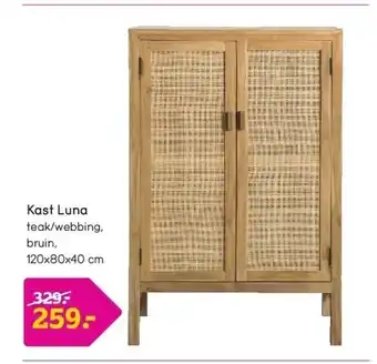 Leen Bakker Kast luna teak/webbing, bruin, 120x80x40 cm aanbieding