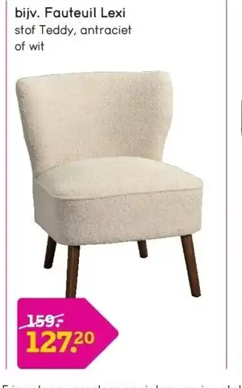 Fauteuil lexi stof teddy, antraciet of wit