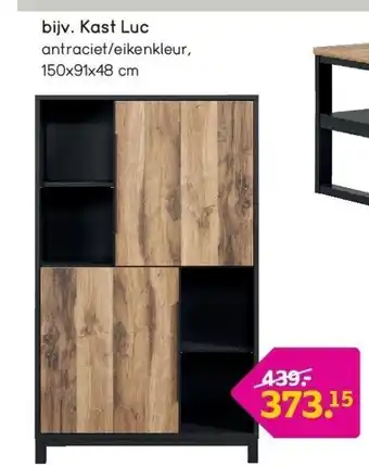 Kast luc antraciet/eikenkleur, 150x91x48 cm