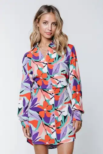 Colourful rebel nina big flower mini shirt dress