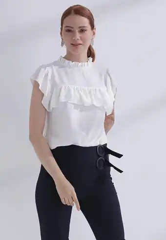 Top blouse wit alice met ruches korte mouw