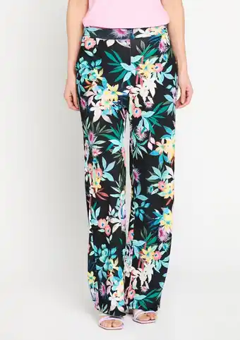 Lola liza wijde broek met tropische print - black - maat 50