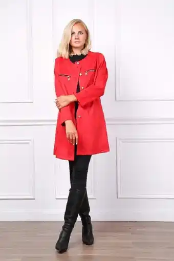 Extra lang daim vest - dames - sierzakken - knopen - rood - grote maten - maat 54/56