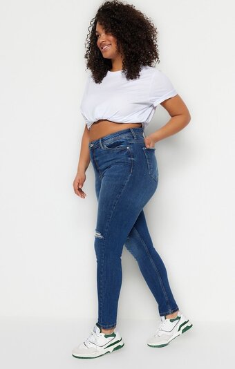 Bol.com Trendyol vrouwen hoge taille mager grote maten jeans aanbieding