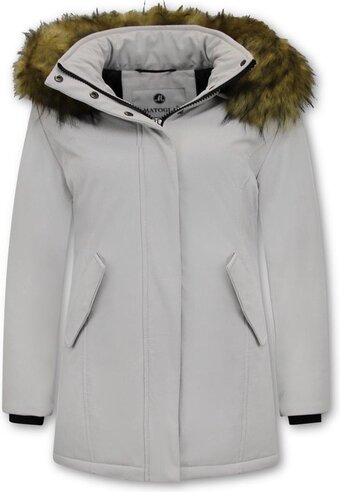Bol.com Matogla dames winterjas met imitatie bontkraag - slim fit aanbieding