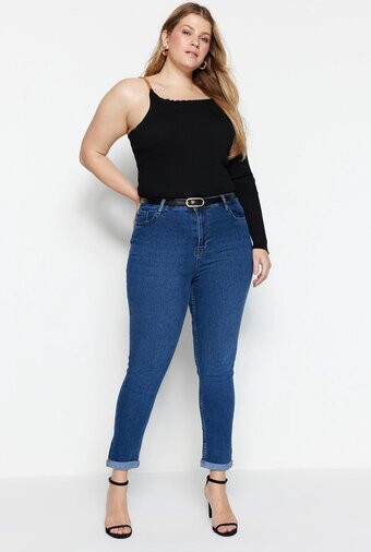 Bol.com Trendyol vrouwen hoge taille mager grote maten jeans aanbieding