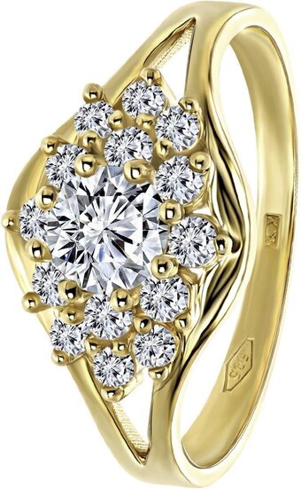 Lucardi - dames ring met zirkonia - ring - cadeau - 14 karaat goud - geelgoud