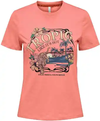 Bol.com Only t-shirt onlfelia reg s/s palm tiger top box 15296244 coral haze/tropic dames maat - m aanbieding