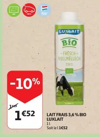Auchan LAIT FRAIS 3,6 % BIO LUXLAIT 1 L aanbieding
