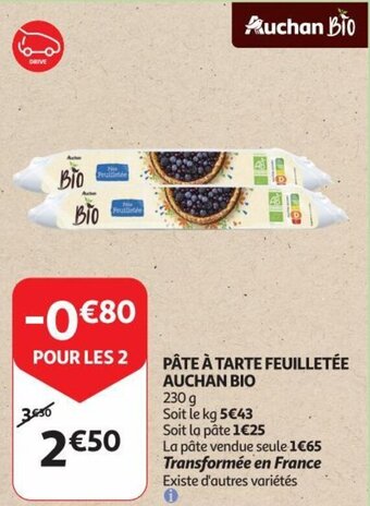 Auchan PÂTE À TARTE FEUILLETÉE AUCHAN BIO 230 g aanbieding