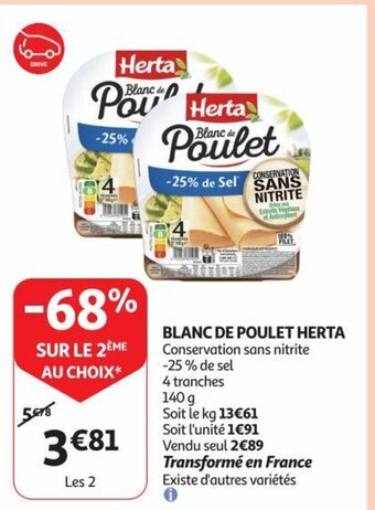Auchan BLANC DE POULET HERTA 140 g aanbieding