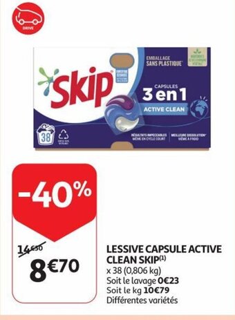 Auchan LESSIVE CAPSULE ACTIVE CLEAN SKIP aanbieding