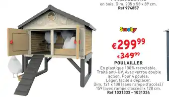 Trafic Smoby POULAILLER Dim. 121 x 108 (sans rampe d'accès) / 159 (avec rampe d'accès) x 128 cm. Ref 1031333-1031334 aanbieding