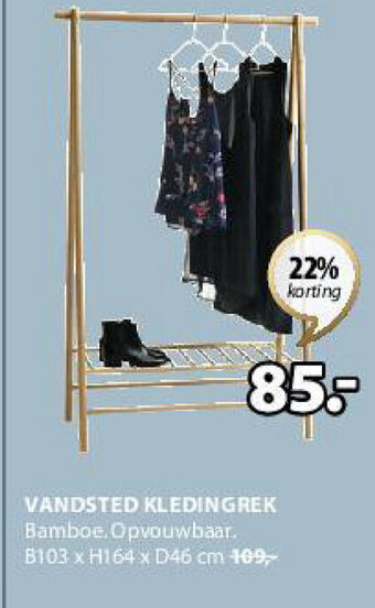 Jysk VANDSTED KLEDINGREK Bamboe.Opvouwbaar. B103 x H164 x D46 cm aanbieding