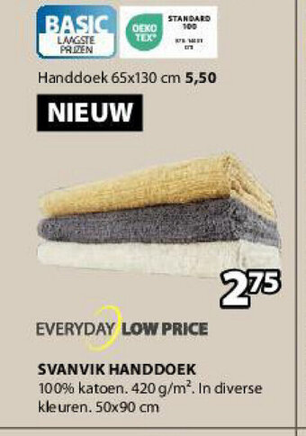 Jysk SVANVIK HANDDOEK 100% katoen. 420 g/m². In diverse kleuren. 50x90 cm aanbieding