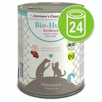 Zooplus 24x800g Herrmann’s Vlees Puur Bio kip puur Hondenvoer aanbieding