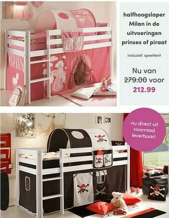 Baby & Tiener Halfhoogslaper milan in de uitvoeringen prinses of piraat aanbieding