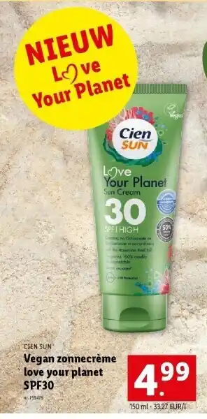 Lidl Vegan zonnecrème love your planet spf30 aanbieding