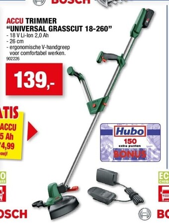 Hubo Accu trimmer “universal grasscut 18-260” aanbieding