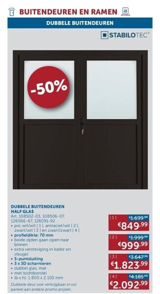 Zelfbouwmarkt Dubbele buitendeuren half glas aanbieding
