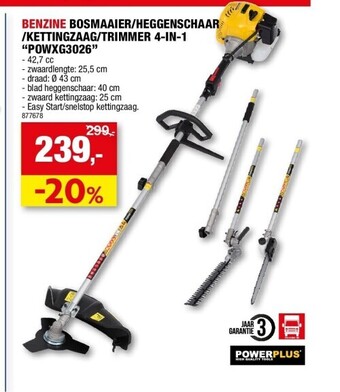 Hubo Benzine bosmaaier/heggenschaar /kettingzaag/trimmer 4-in-1 “powxg3026” aanbieding